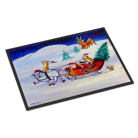Carolines Treasures 24 x 36 in. Corgi Highhacked Santa Claus Sleigh Indoor or Outdoor Mat 7442JMAT